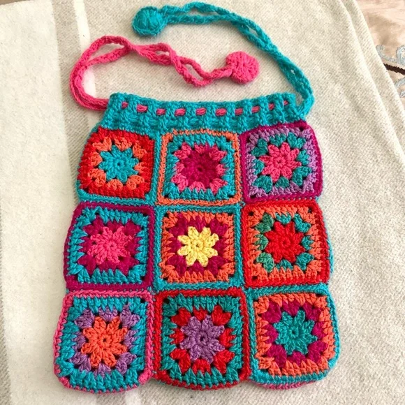 Colorful hand knit Crocheted Bag - Picture 1 of 11